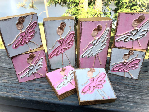 3x3  Ballerina Dancer handmade textured wood block
