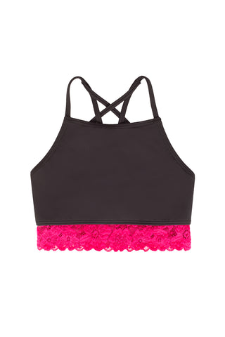 black with hot pink lace bralette