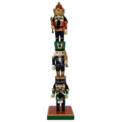 Triple Stacked Nutcracker Totem Pole in Traditional Colors N14-totem