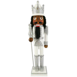 African American King Nutcracker Silver and White with Crown 15 inch N1513-s-aa
